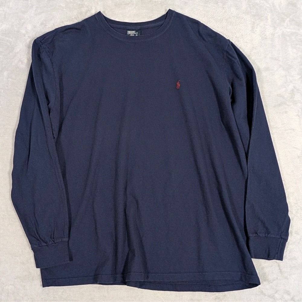 Vintage Polo Ralph Lauren Pony Logo T Shirt Adult 2XL Blue Long Sleeve Men